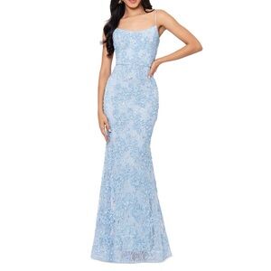 Xscape Light Blue Lace Maxi Dress